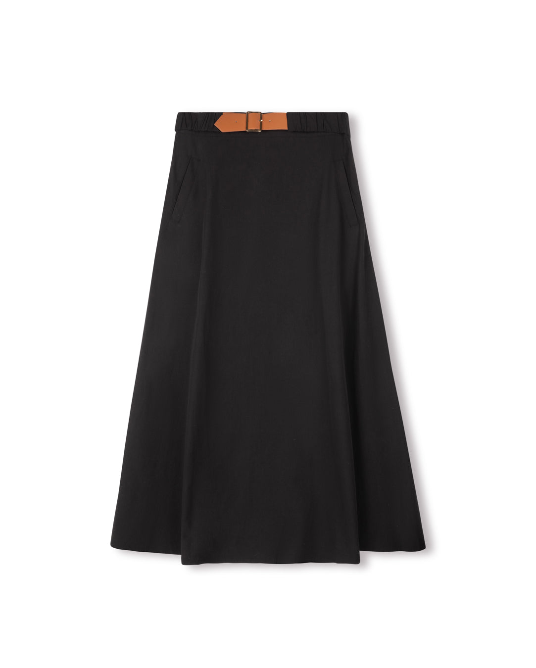 MODELLE A-LINE SKIRT W BUCKLE BELT-MIDI BLACK