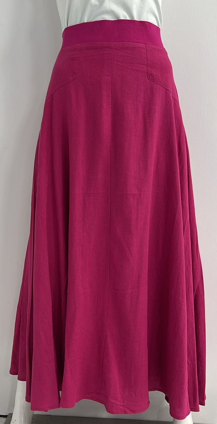 HONEST EDIT WAIST DETAIL LINEN SKIRT-MIDI BERRY