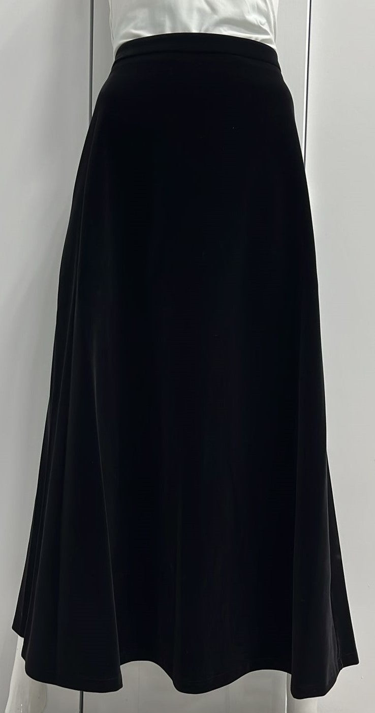 CELINAS VELVET A-LINE SKIRT-MIDI BLACK