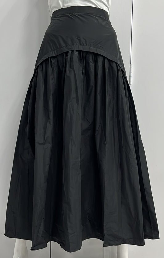 BARELLI GATHERED TAFETTA SKIRT W FASHION YOKE-MIDI BLACK