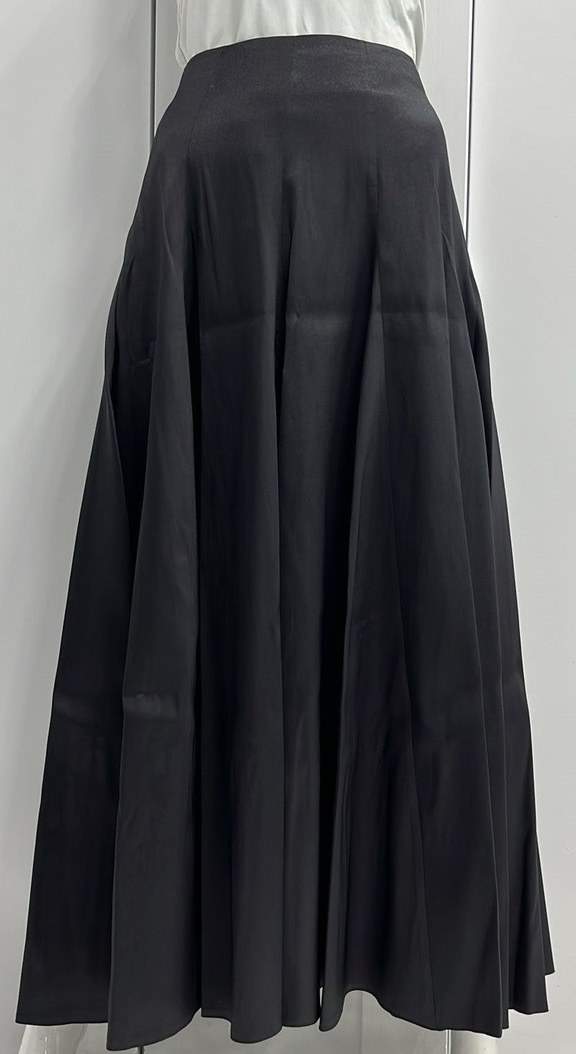 BARELLI SATIN FLAIRY PANELED SKIRT-MIDI BLACK