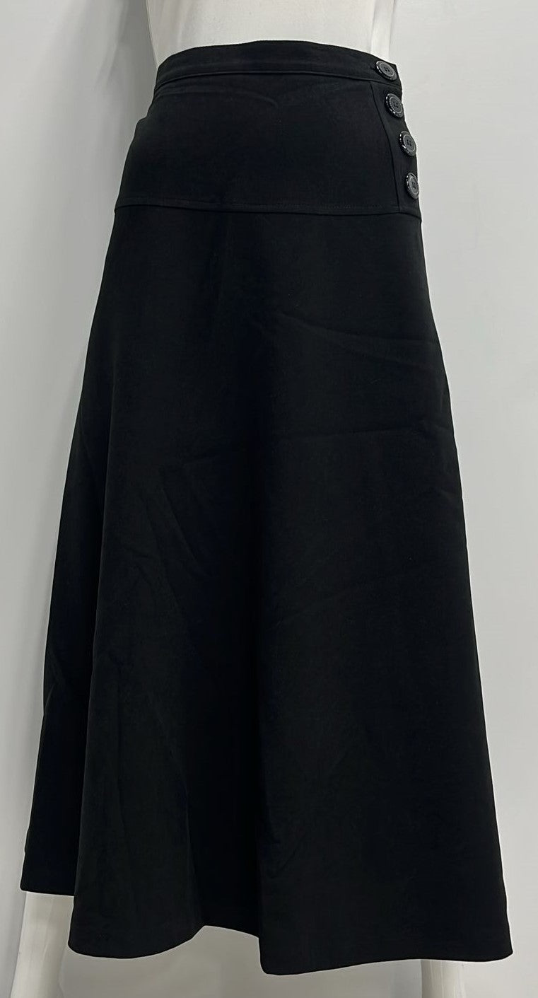 BLUE MOON TWILL YOKE SKIRT W SIDE BUTTONS-MIDI BLACK