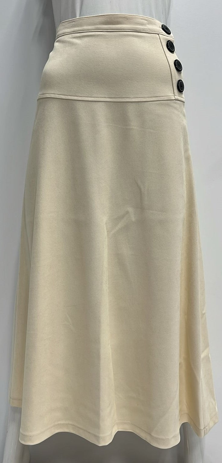 BLUE MOON TWILL YOKE SKIRT W SIDE BUTTONS-MIDI WINTER WHITE