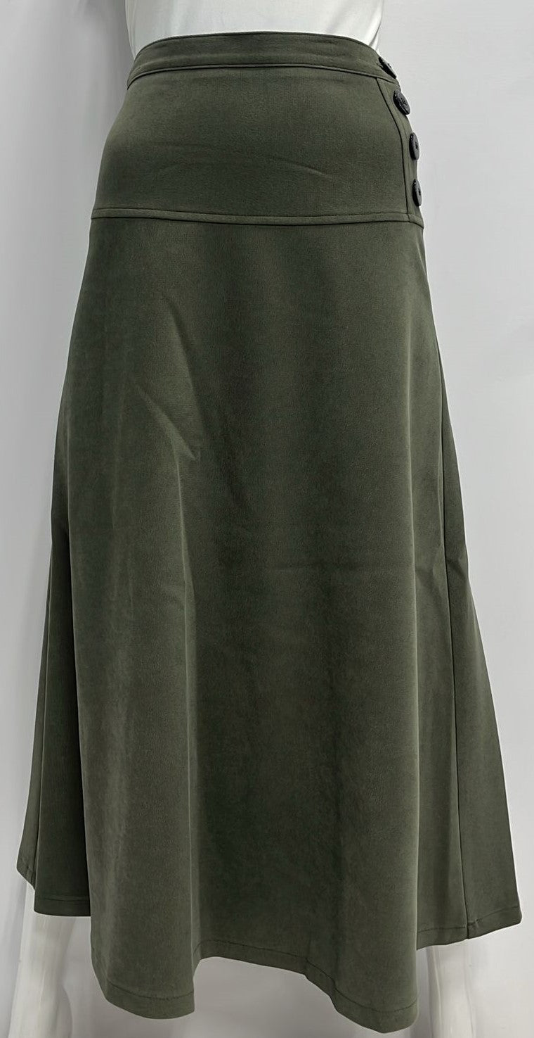 BLUE MOON TWILL YOKE SKIRT W SIDE BUTTONS-MIDI OLIVE