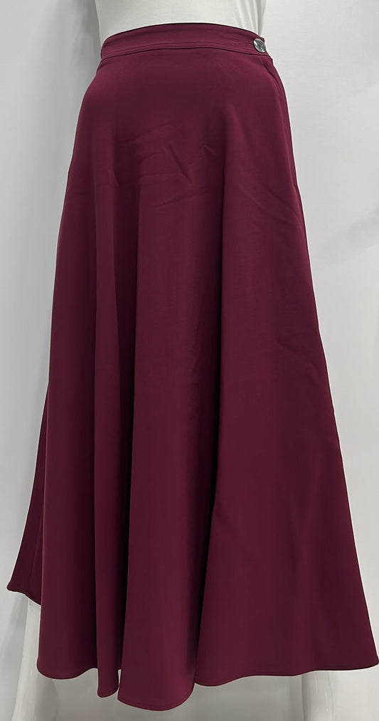 MAXMRKT FLAIRY SKIRT W SIDE BUTTON & ZIPPER-MIDI WINE