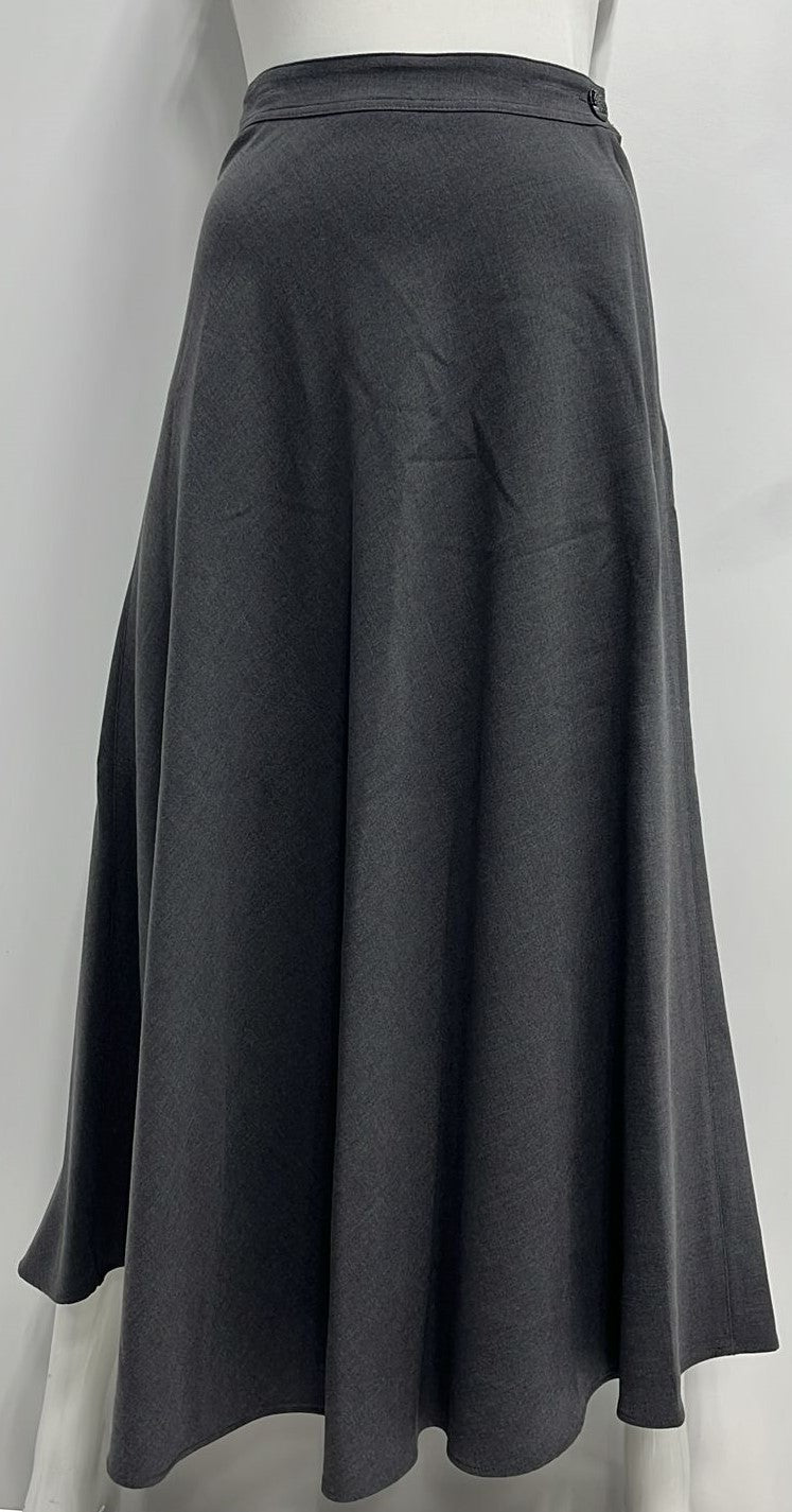 MAXMRKT FLAIRY SKIRT W SIDE BUTTON & ZIPPER-MIDI CHARCOAL