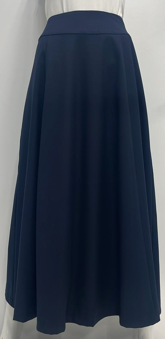 CLASS COLLECTION FLARED SUITING PANEL SKIRT-MIDI NAVY