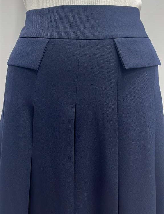 WEAR AND FLAIR BOX PLEATED SKIRT W FLAPS-MIDI NAVY