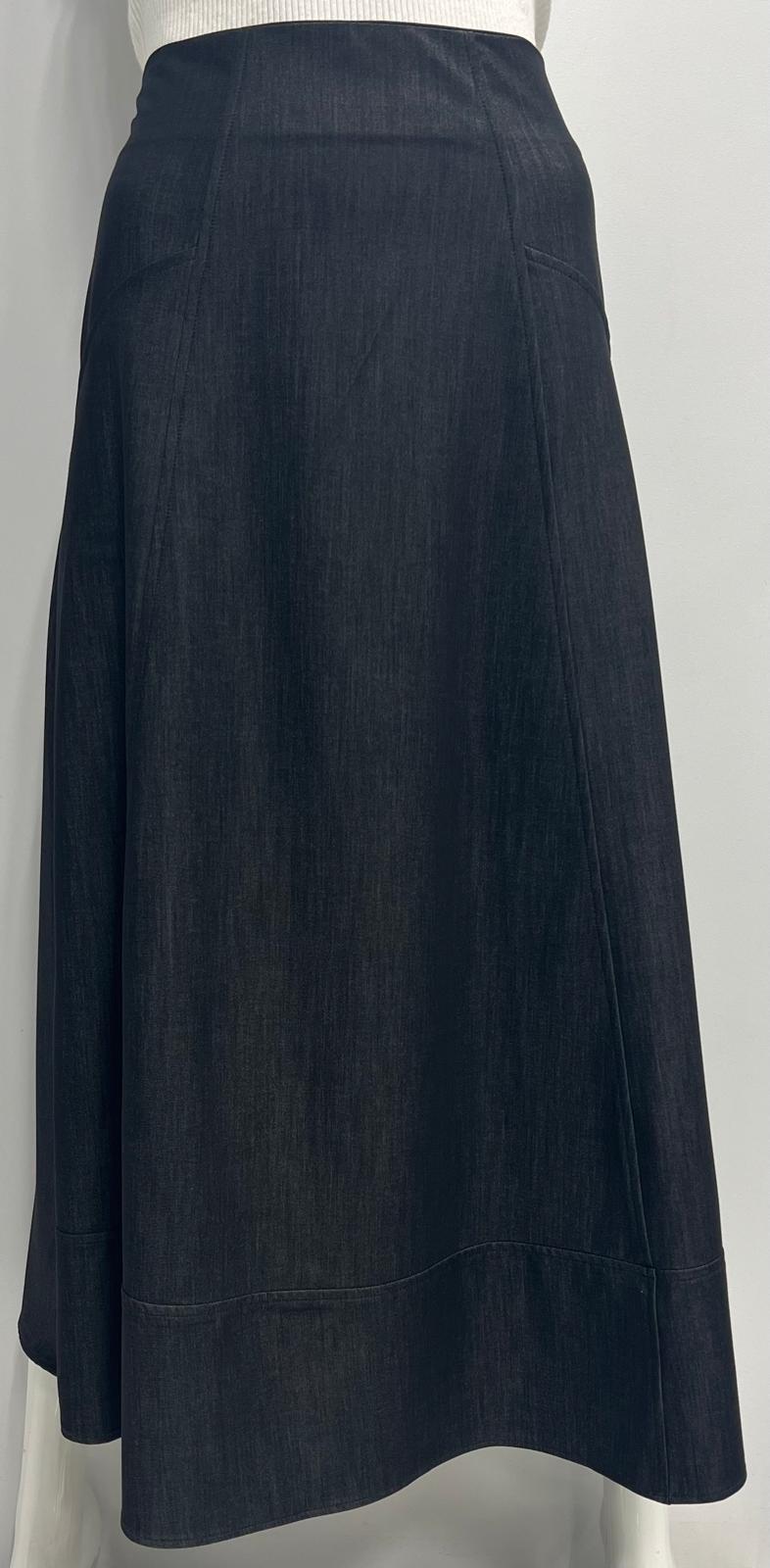 SAMS FASHION A-LINE SKIRT W FRONT DETAIL-MIDI BLACK DENIM