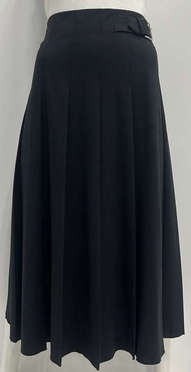 WEAR AND FLAIR PLEATED SKIRT W SIDE BUCKLE-EXTRA LONG BLACK