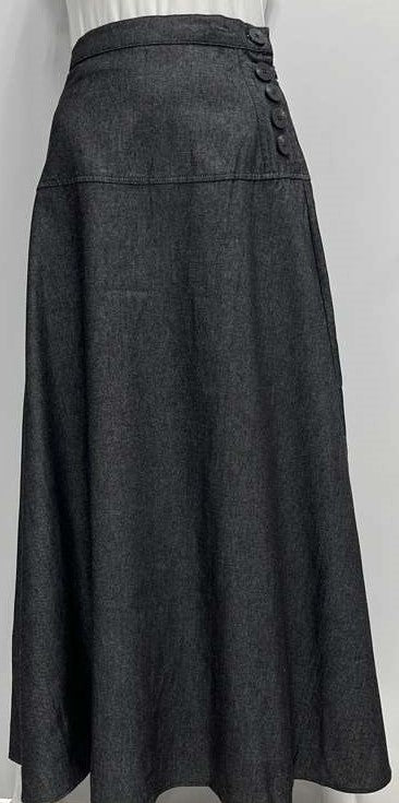 MYSTTE YOKE SKIRT W SIDE BUTTONS-MIDI BLACK DENIM