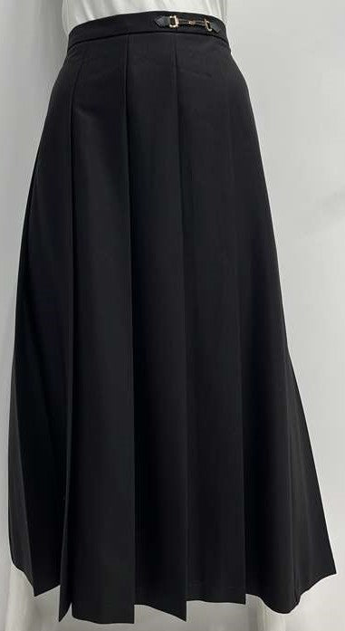 CLASS COLLECTION PLEATED SUITING SKIRT W BUCKLE-MIDI BLACK