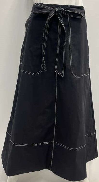 THE NORWAY CLUB COTTON STITCHED POCKETS SKIRT W BELT-MIDI BLACK
