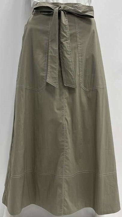 THE NORWAY CLUB COTTON STITCHED POCKETS SKIRT W BELT-MIDI STONE