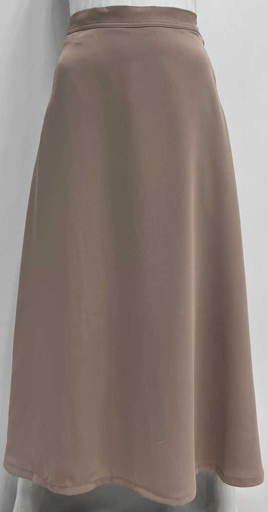 CLUB MALIBU A-LINE CREPE SKIRT W SIDE BUTTON & ZIPPER-MIDI STONE
