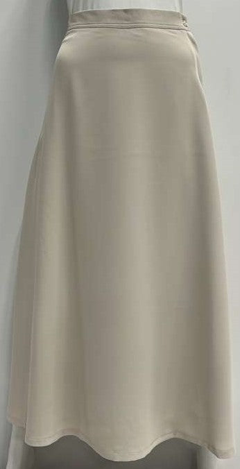 CLUB MALIBU A-LINE CREPE SKIRT W SIDE BUTTON & ZIPPER-MIDI SAND