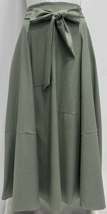 WEEKEND TRUMPET PANELED SUITING SKIRT W BOW-MIDI GREEN
