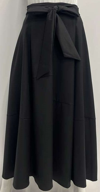 WEEKEND TRUMPET PANELED SUITING SKIRT W BOW-MIDI BLACK