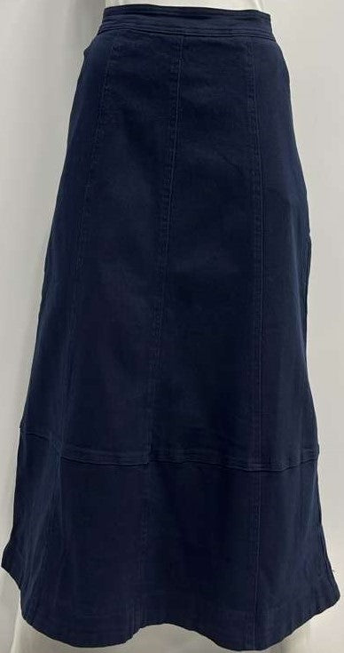 SLATE FRONT PANELED SKIRT W POCKETS-MIDI NAVY