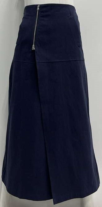 SLATE WRAP SKIRT W ZIPPER & POCKETS-MIDI NAVY