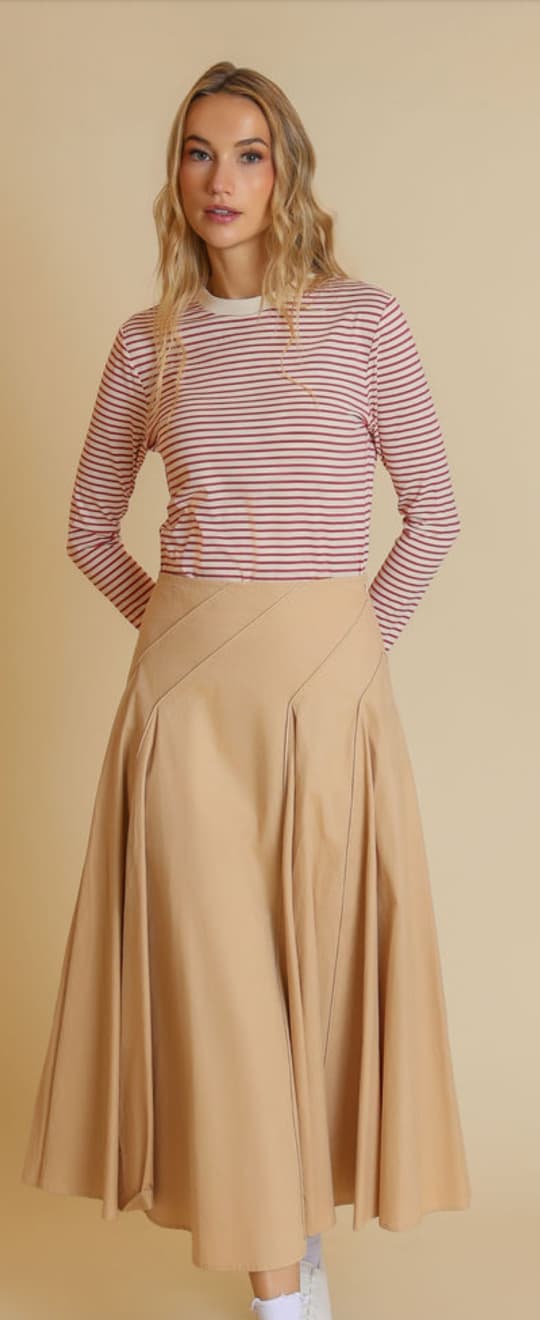 GEMMA ALBRIGHT COTTON FLAIRY SKIRT W DIAGONAL SEAMS-MIDI BEIGE