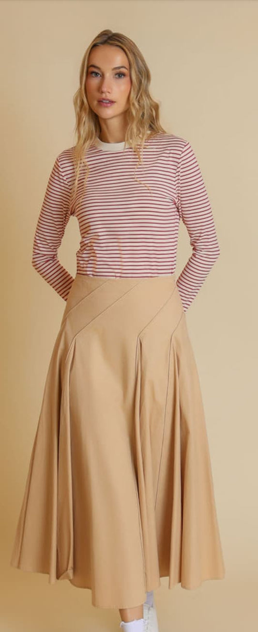 GEMMA ALBRIGHT COTTON FLAIRY SKIRT W DIAGONAL SEAMS-MIDI BEIGE