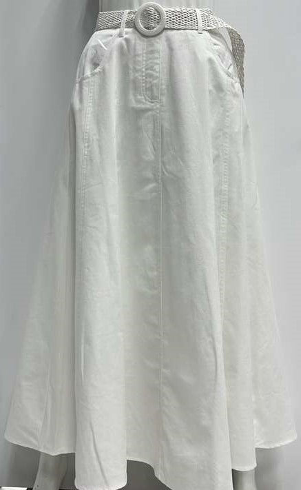 MODELLE LINEN SKIRT W BELT-MIDI WHITE