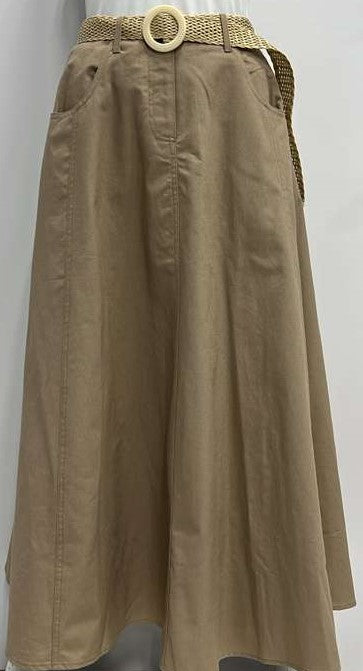 MODELLE LINEN SKIRT W BELT-MIDI BEIGE