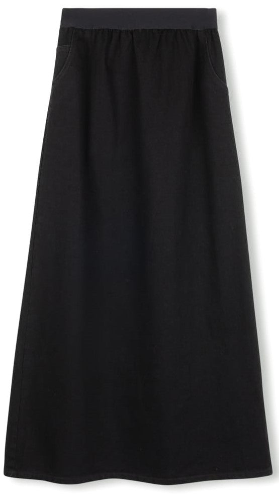 SLATE STRAIGHT SKIRT W ELASTIC WAISTBAND-MIDI BLACK