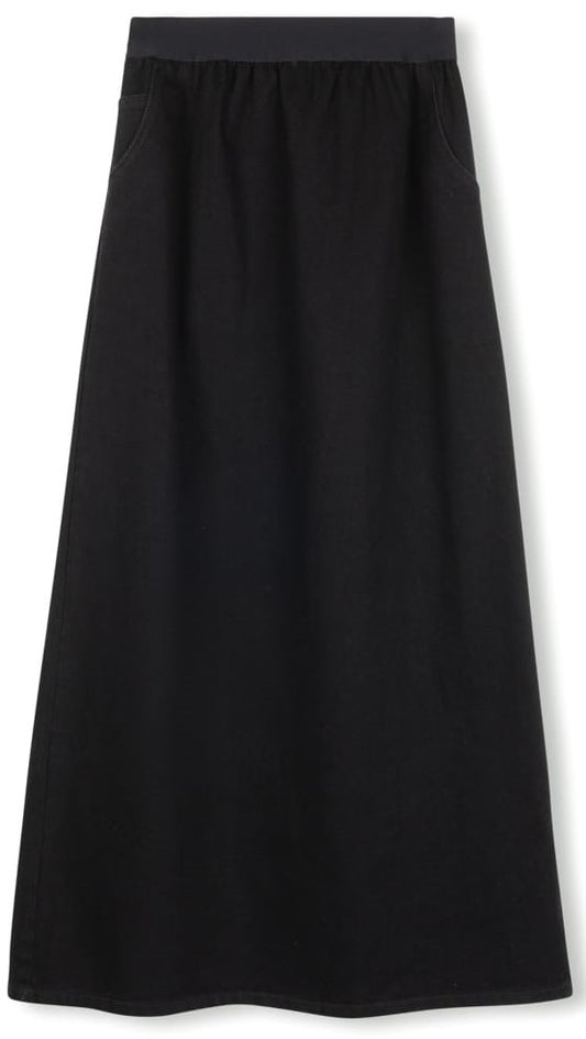 SLATE STRAIGHT SKIRT W ELASTIC WAISTBAND-MIDI BLACK