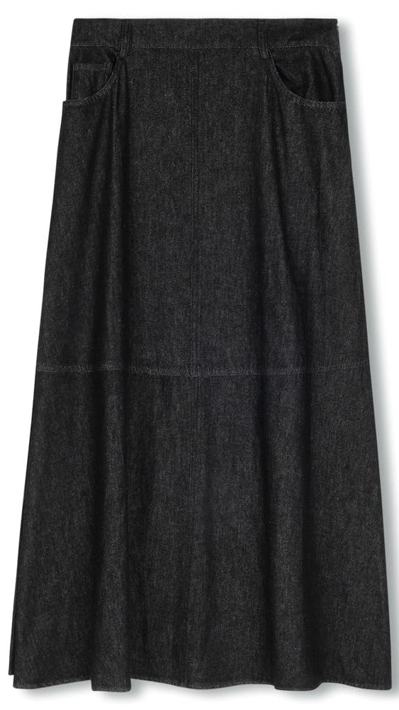 STORY A-LINE SKIRT W POCKETS-MIDI BLACK DENIM