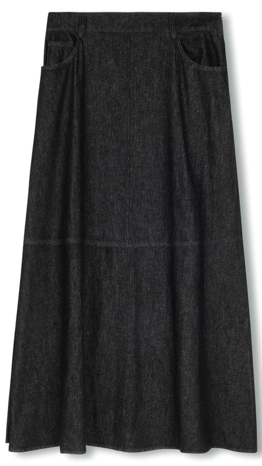 STORY A-LINE SKIRT W POCKETS-MIDI BLACK DENIM