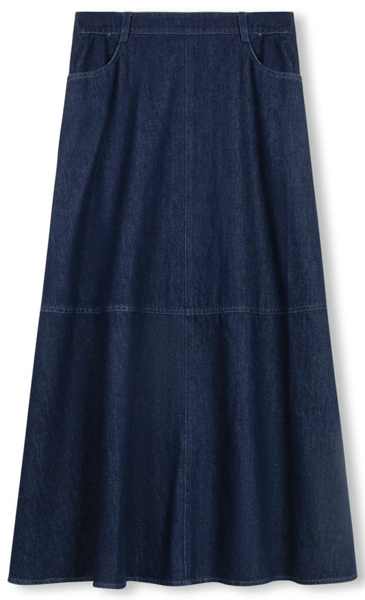 STORY A-LINE SKIRT W POCKETS-MIDI BLUE DENIM