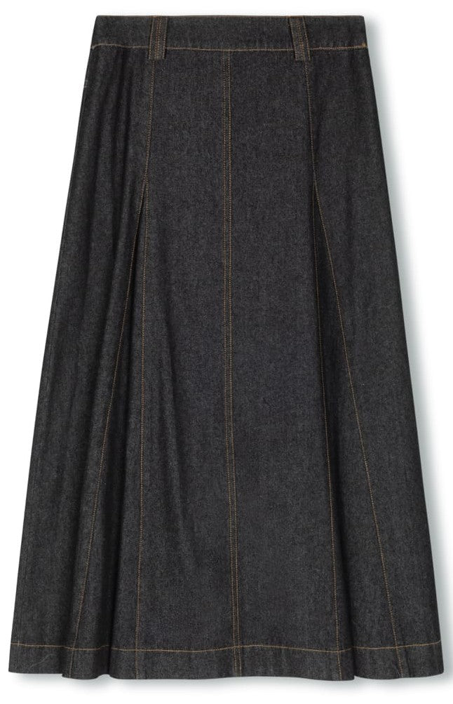 SLATE A-LINE SKIRT W INSERTS-MIDI BLACK DENIM