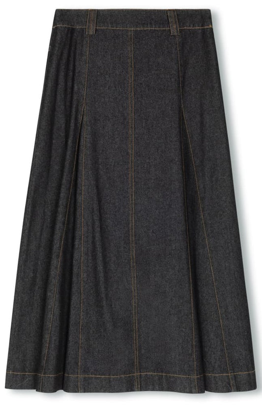 SLATE A-LINE SKIRT W INSERTS-MIDI BLACK DENIM