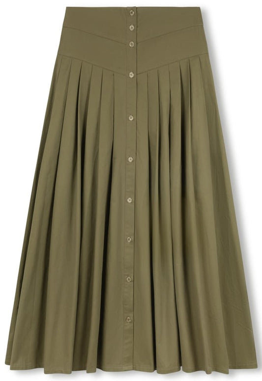 MODELLE FRONT PLEATED BUTTON DOWN SKIRT-MIDI OLIVE