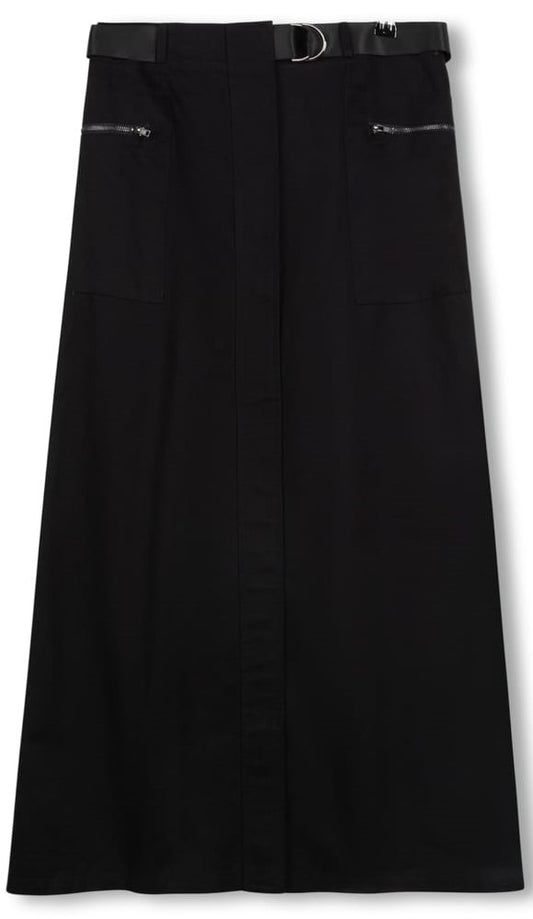 MODELLE ZIPPER POCKETS SKIRT W BELT-MIDI BLACK