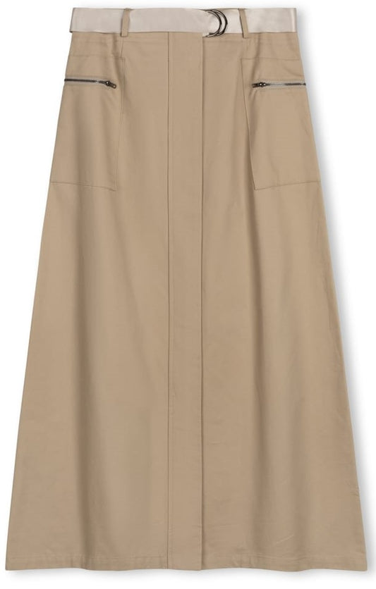 MODELLE ZIPPER POCKETS SKIRT W BELT-MIDI BEIGE