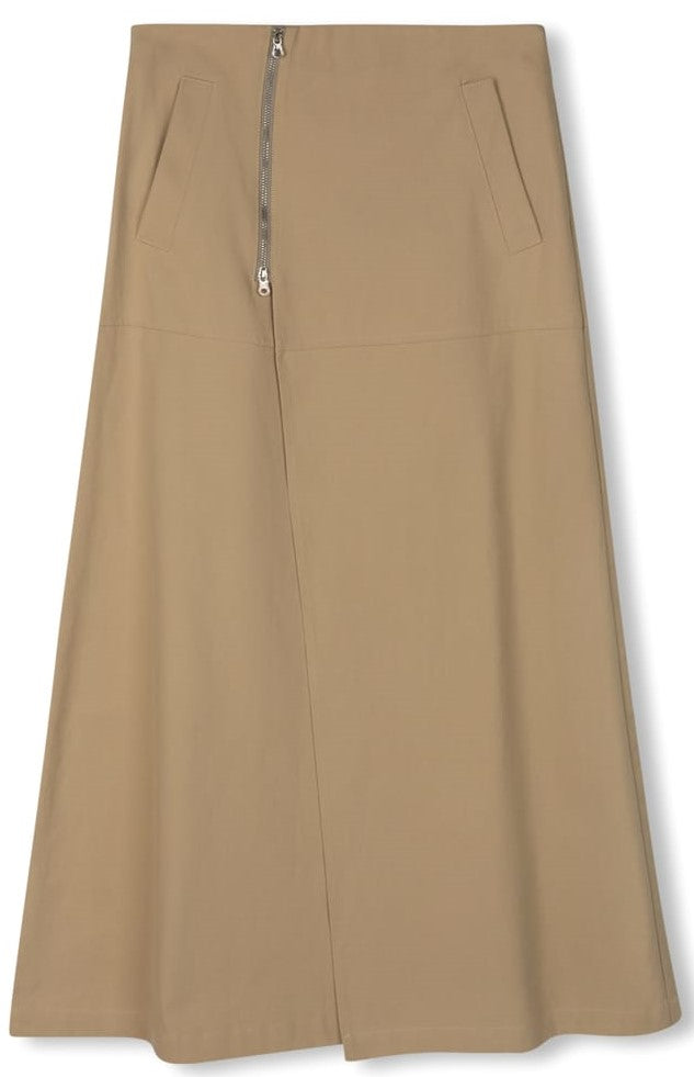 SLATE WRAP SKIRT W ZIPPER & POCKETS-MIDI BEIGE