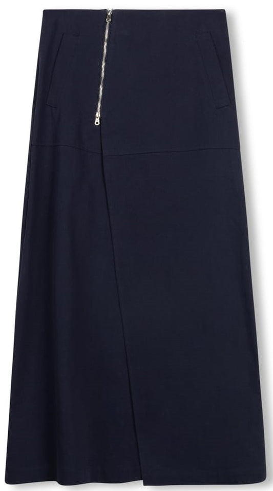 SLATE WRAP SKIRT W ZIPPER & POCKETS-MIDI BLACK