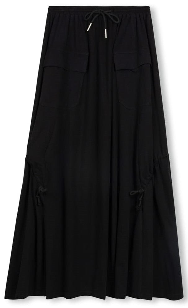 SLATE DRAWSTRING DETAIL SKIRT W POCKETS-MIDI BLACK