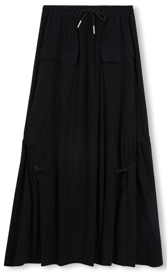 SLATE DRAWSTRING DETAIL SKIRT W POCKETS-MIDI BLACK