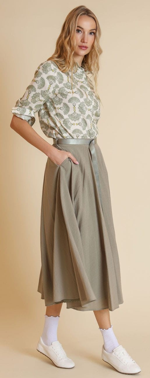 SHIFT DRESSY CIRCLE SKIRT W BELT- MIDI OLIVE GREEN
