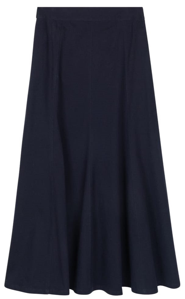 SLATE PANELED FLAIRY SKIRT W BELT-MIDI NAVY