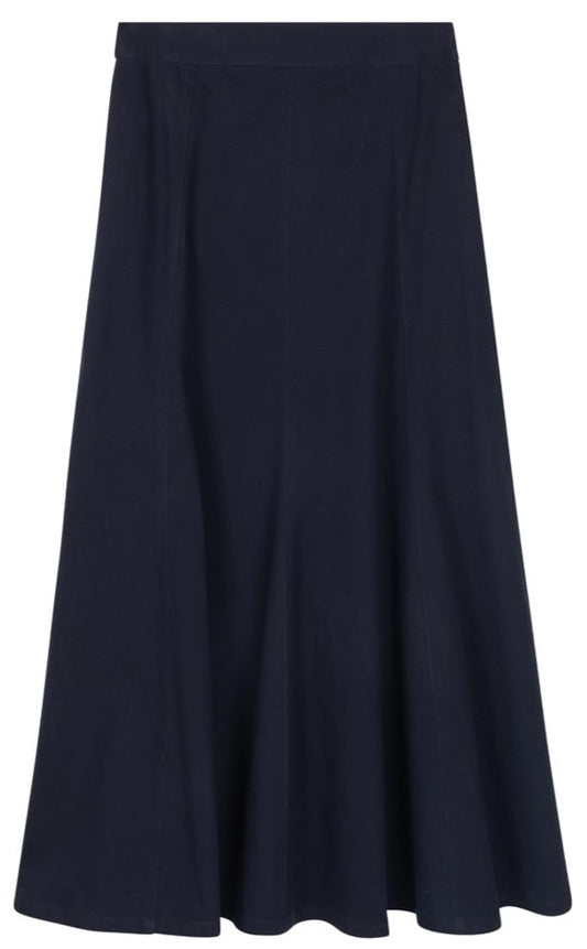 SLATE PANELED FLAIRY SKIRT W BELT-MIDI NAVY