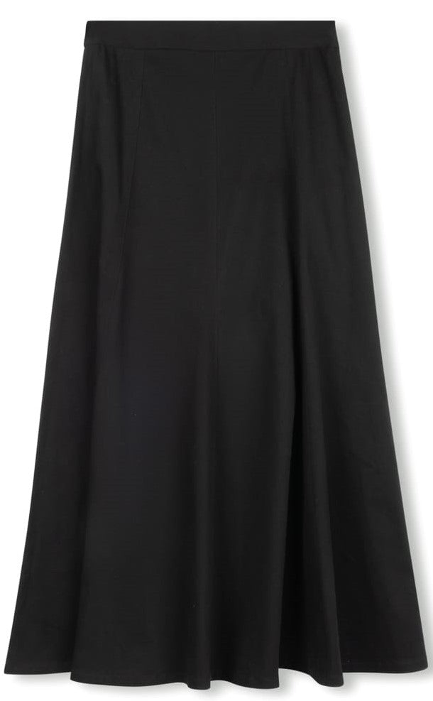 SLATE PANELED FLAIRY SKIRT W BELT-MIDI BLACK