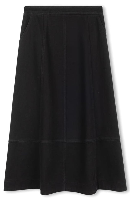 SLATE FRONT PANELED SKIRT W POCKETS-MIDI BLACK