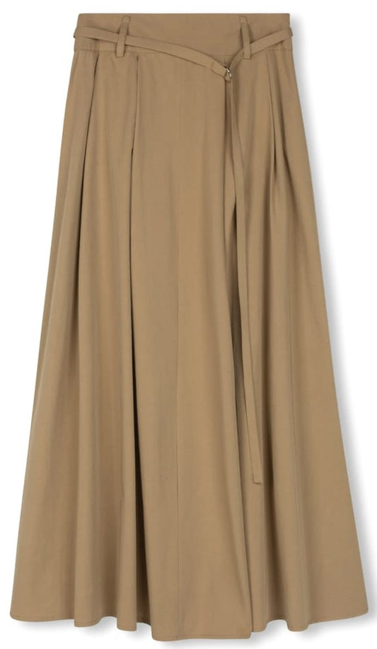 MODELLE A-LINE SKIRT W PLEATS & BELT-MIDI TAN