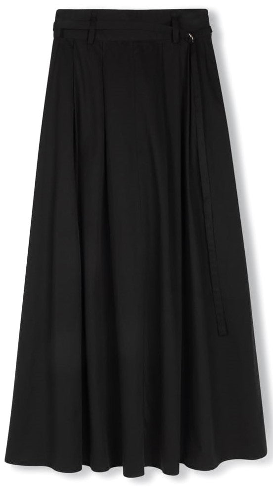MODELLE A-LINE SKIRT W PLEATS & BELT-MIDI BLACK