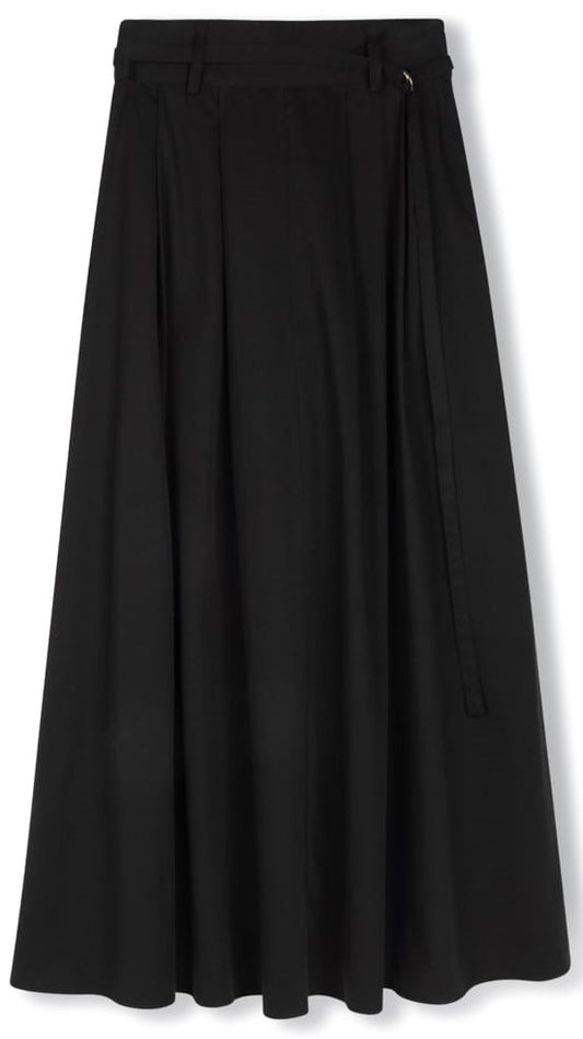 MODELLE A-LINE SKIRT W PLEATS & BELT-MIDI BLACK